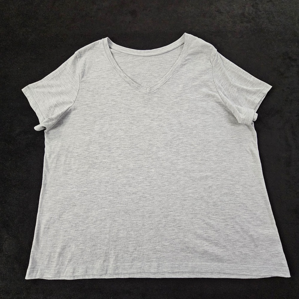 Time & Tru Gray Short Sleeve Cotton Blend V-Neck T-Shirt Women's 3XL